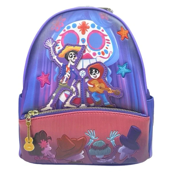 Loungefly x Pixar Coco Miguel & Hector Performance Mini Backpack 9”x10.5”x4.5” - Picture 1 of 6